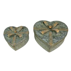 2ks dekorační antik plechové boxy srdce s mašlemi - 24*22*14 / 18*16*11 cm Clayre & Eef