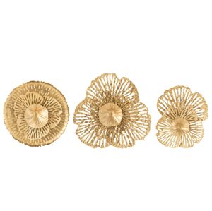 3ks zlatá nástěnná kovová dekorace květy Callien - Ø 35*6cm J-Line by Jolipa