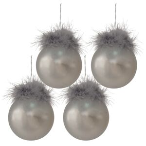4ks stříbrná vánoční ozdoba koule s peříčky - Ø 8 cm Clayre & Eef