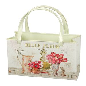 Béžová antik plechová dekorativní taška s květy Belle Fleur - 24*9*25cm Ambiente