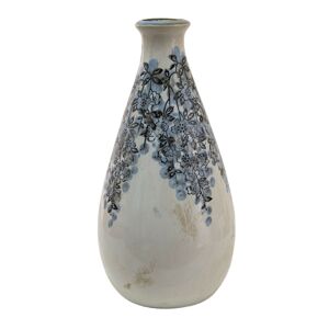 Béžová keramická váza s modrými květy Maun - Ø13*26 cm Clayre & Eef