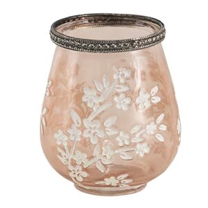 Béžovo-hnědý skleněný svícen na čajovou svíčku s květy Teane  - Ø 9*11 cm Clayre & Eef