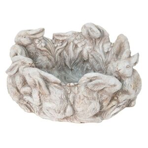 Béžovo-šedý cementový obal na květináč s králíčky Rabbi - Ø 27*12 cm Clayre & Eef
