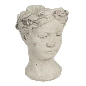 Šedý betonový květináč hlava ženy - 18*17,5*25,5 cm