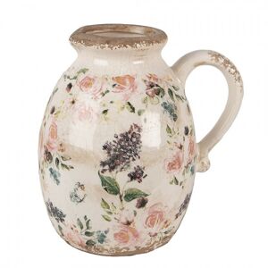 Béžový keramický dekorativní džbán s růžemi Rosina M - 17*13*18 cm Clayre & Eef