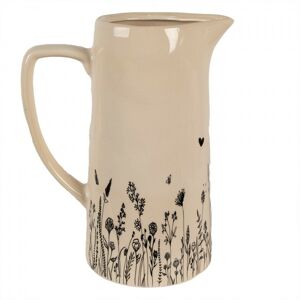 Béžový keramický džbán s lučními květy Flora And Fauna L - 21*14*26cm Clayre & Eef