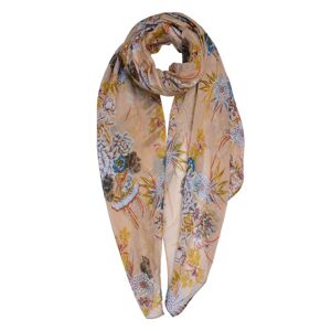 Béžový šátek s barevnými květy Print Yellow - 90*180 cm Clayre & Eef