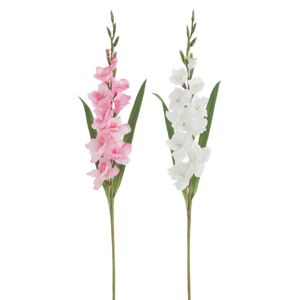 Bílá a růžová dekorační květina Gladiola - 12*102 cm