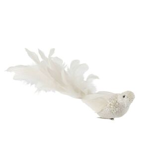 Bílá třpytivá ozdoba ptáček s peříčky  - 27*7*12cm