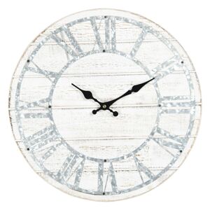 Bílé dřevěné nástěnné hodiny s patinou - Ø 40*4 cm