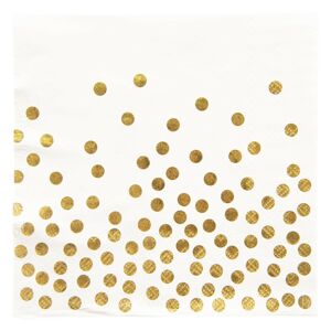 Bílé papírové ubrousky zlaté puntíky - 33*33 cm (20)