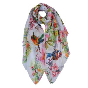 Bílo-barevný šátek s květy a ptáčky Spring - 90*180 cm Clayre & Eef