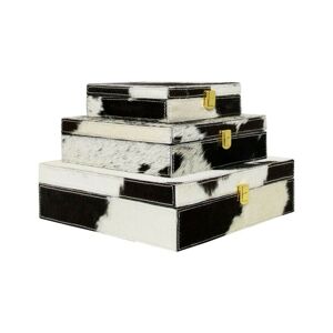 Bílo-černý Bijoux box z hovězí kůže (sada 3ks) - 25,5*25,5*8cm Mars & More