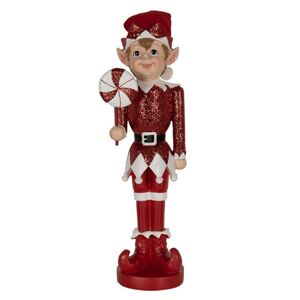 Bílo-červená vánoční dekorace socha Elf - 19*17*59 cm Clayre & Eef