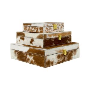 Bílo-hnědý Bijoux box z hovězí kůže (sada 3ks) - 25,5*25,5*8cm Mars & More