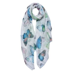 Bílo-modrý dámský šátek s potiskem motýlků - 70*180 cm Clayre & Eef
