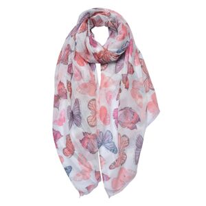 Bílo-růžový dámský šátek s potiskem motýlků - 70*180 cm Clayre & Eef