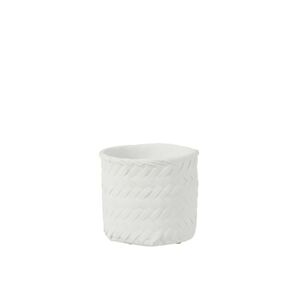 Bílý cementový květináč  -imitace tkaného květináče  L - Ø  20*17,5 cm