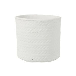Bílý cementový květináč  -imitace tkaného květináče  XXL - Ø  36*34,5*33 cm