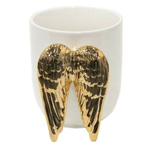 Bílý keramický hrnek se zlatými křídly Wings - 11*9*10 cm Clayre & Eef