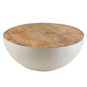 Bílý kovový stůl s dřevěnou deskou Mango - Ø 90*38 cm