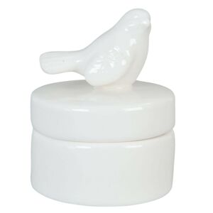 Bílý porcelánový box s ptáčkem -  Ø 6*7 cm