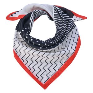 Bílý šátek s červeným lemováním, puntíky a proužky - 70*70 cm