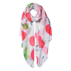 Bílý šátek s třešněmi a listy - 70*180 cm