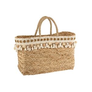 Boho plážová taška/košík s bambulkami a třásněmi Reed - 45*15*43cm J-Line by Jolipa