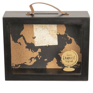 Černá dřevěná pokladnička s mapou a glóbusem - 23*8*18 cm