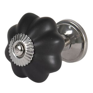 Černá keramická úchytka květina mat - Ø 4 cm