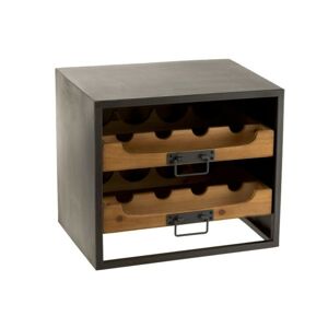 Černá kovová skříňka s dřevěnými šuplíky na láhve vína Vine - 43,5*35*38 cm