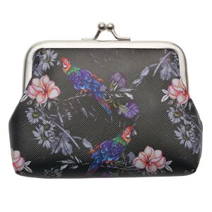Černá peněženka s květy a papoušky Papagay - 12*8 cm