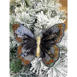 Černá třpytivá ozdoba motýl s korálky a peříčky na klip  - 18*15 cm  Colmore by Diga