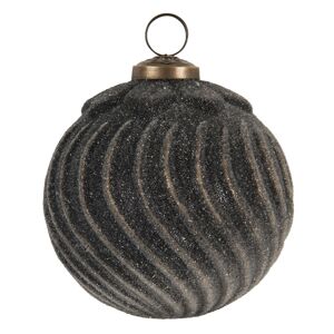 Černá žebrovaná vánoční koule s patinou - 10 cm