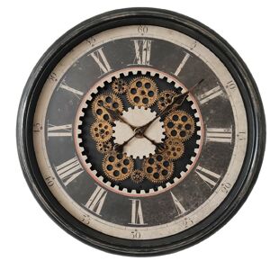 Černé antik nástěnné hodiny s ozubenými kolečky Sivon - Ø 58*8 cm / 3*AA Clayre & Eef