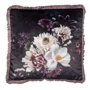 Černo-fialový polštář s květy a třásněmi Jaime - 45*45*4 cm Clayre & Eef