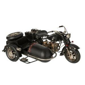 Černý antik kovový retro model motorka se sajdkárou Retro Moto Sidecar - 33*24*18 cm J-Line by Jolipa