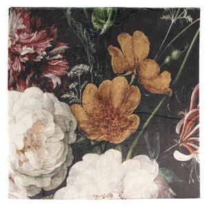 Černý plyšový pléd /přehoz s květy - 130*170 cm