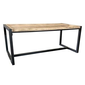 Černý kovový jídelní stůl s masivní dřevěnou deskou Fabion - 185*90*77 cm Clayre & Eef