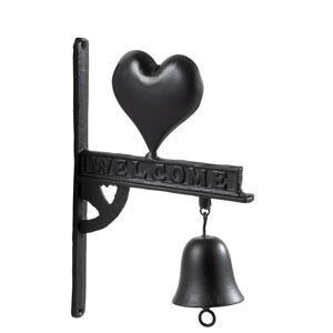 Černý litinový zvonek na dveře se srdcem Welcome - 23*2,5*35 cm