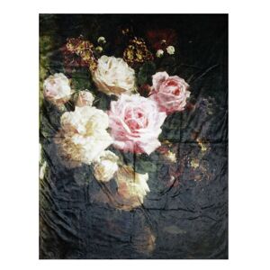 Černý plyšový pléd /přehoz s květy Vintage  - 130*170 cm