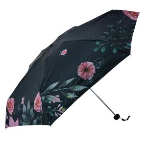 Černý skládací deštník do kabelky s květy - Ø 92*54 cm Clayre & Eef