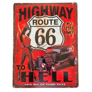 Červená nástěnná kovová cedule Route 66 - 25*33 cm Ostatní