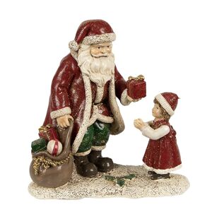 Červená vánoční dekorace socha Santa s děvčátkem - 14*9*14 cm Clayre & Eef