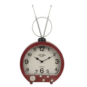 Červené kovové stolní hodiny s anténou v retro stylu - 26*10*47 cm / 1*AA