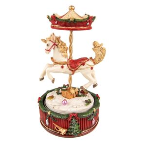 Červeno-bílý hrací vánoční kolotoč s koníkem - Ø 11*20 cm Clayre & Eef