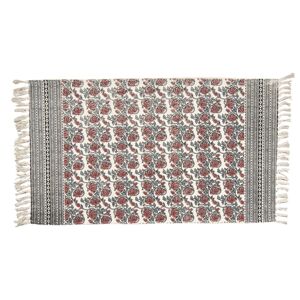 Červeno-zelený bavlněný koberec s květy a třásněmi - 140*200 cm Clayre & Eef