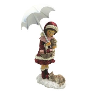 Dekorace děvče s deštníkem a kočičkou - 9*6*16 cm