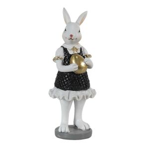 Dekorace králičí slečna v černých šatech a zlatým vajíčkem - 5*5*15 cm Clayre & Eef